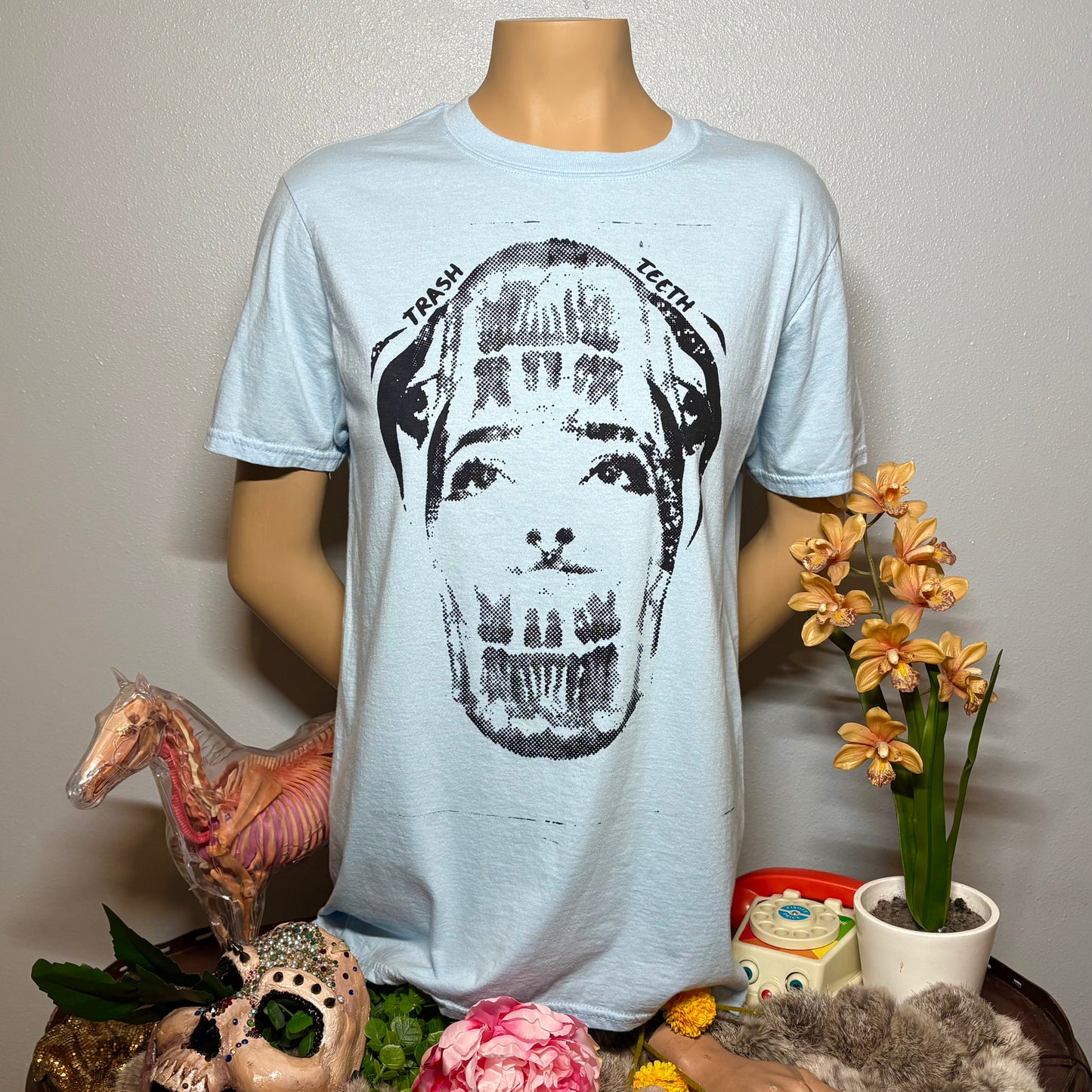 Mandie Attacks! on medium, sky blue, gildan short sleeve